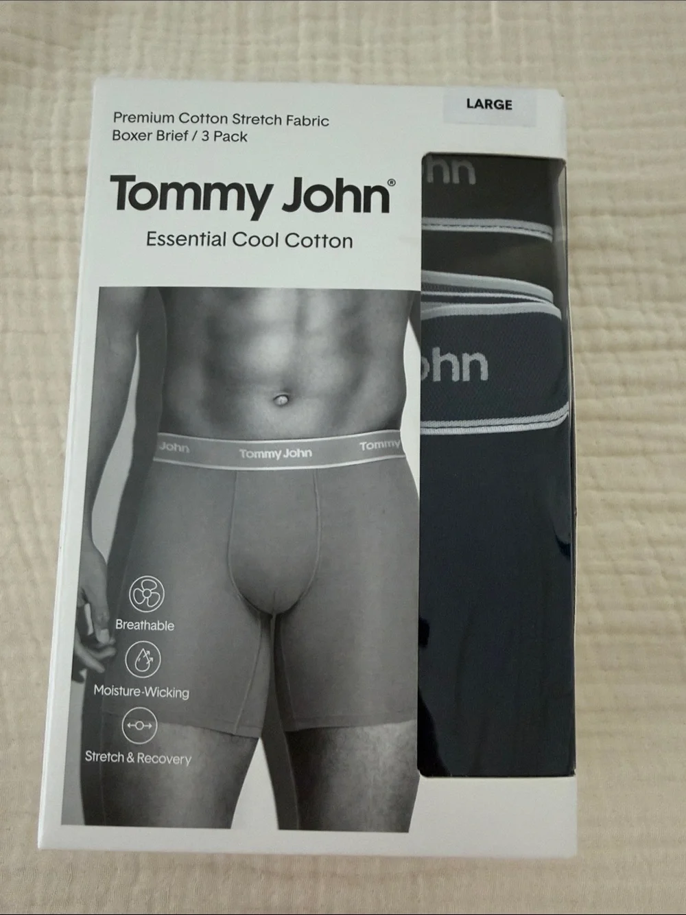 Tommy John Men’s Essential Cool Cotton Boxer Briefs - Black & Gray (3 Pack) L